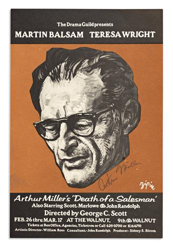 MILLER, ARTHUR. Three items, each Signed: Typed Letter * Flyer for a production of Death of a Salesman * Photograph Signed.